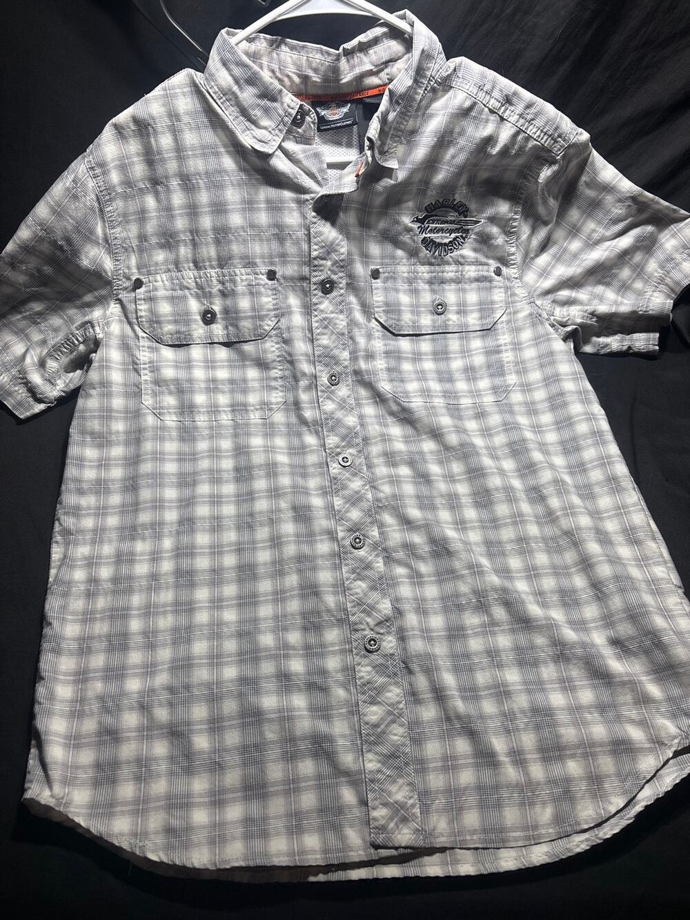 Harley Davidson Performance Mens Short Sleeve Plaid Button Up Shirt Mesh Lined
